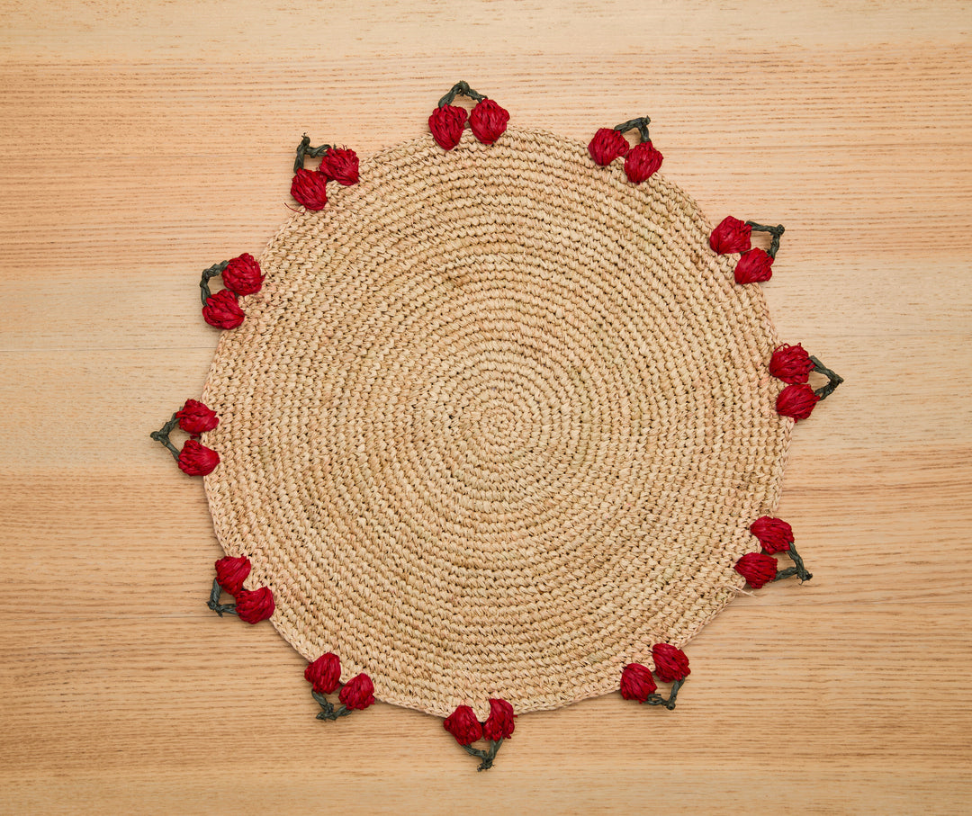 Cherry Scalloped Edge Hand-Crocheted Raffia Placemat