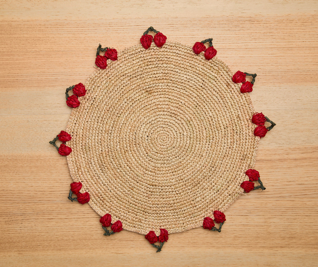 Cherry Scalloped Edge Hand-Crocheted Raffia Placemat