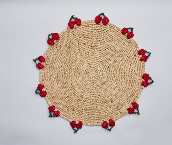 Cherry Scalloped Edge Hand-Crocheted Raffia Placemat