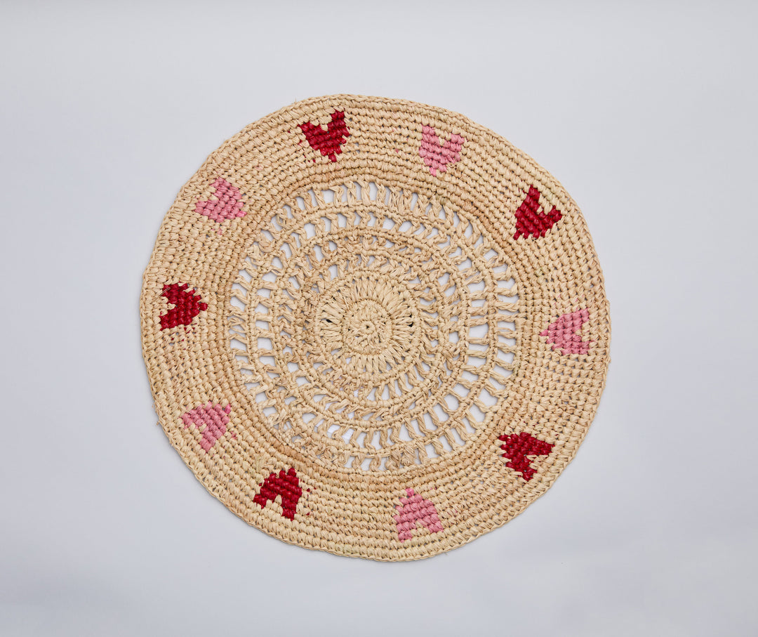 Handwoven Heart Raffia Placemat