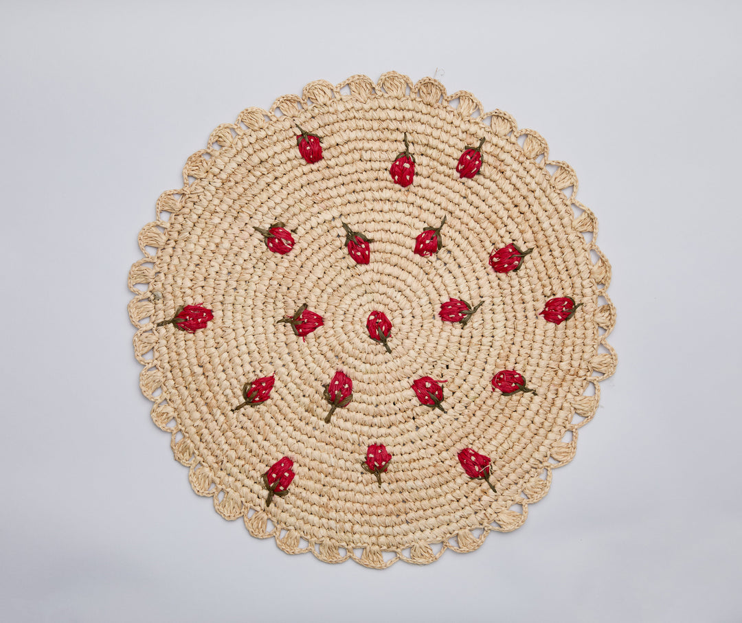 Handwoven Raffia Scattered Strawberry Placemat