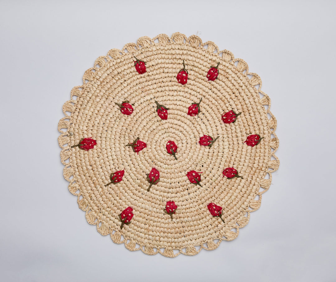 Handwoven Raffia Scattered Strawberry Placemat