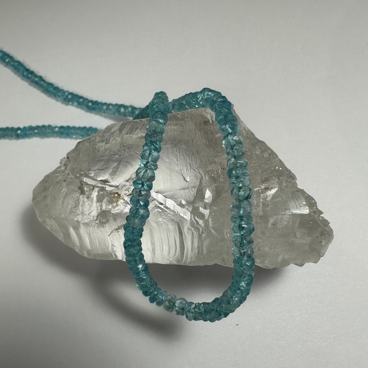 Blue apatite bead necklace looped with silver clasp