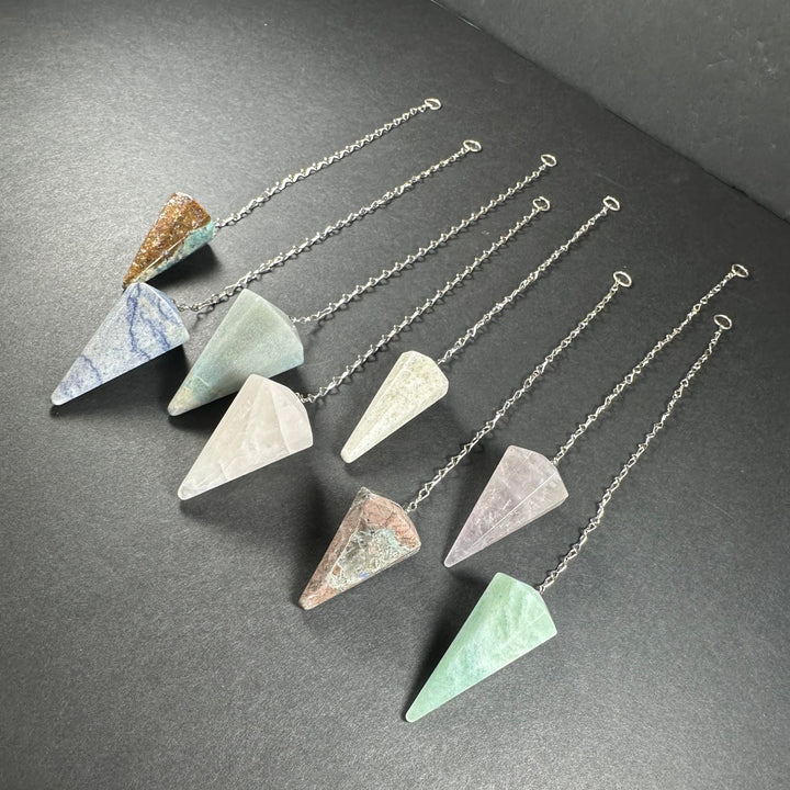 Silver chain stone pendulums with mixed faceted teardrop gemstones
