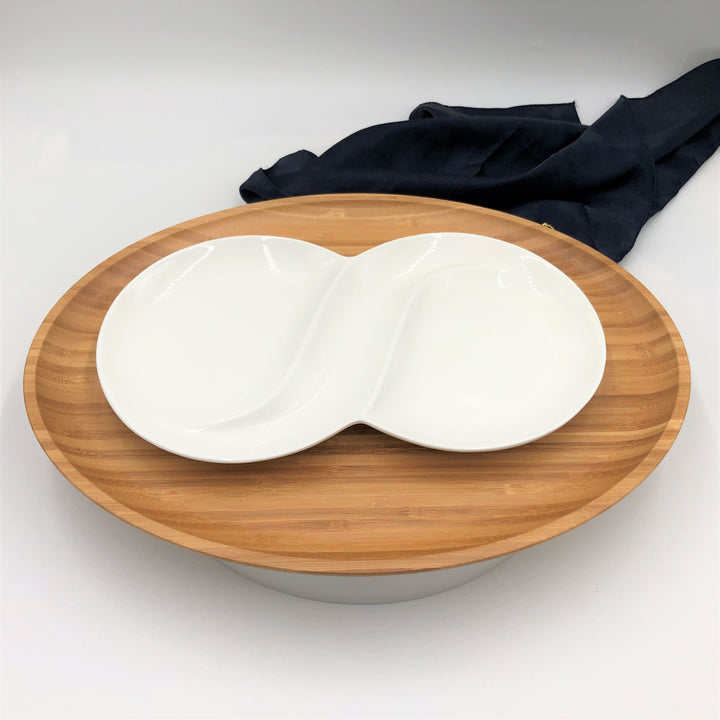 Bamboo And Fine Porcelain Oval Dish/plate Setting