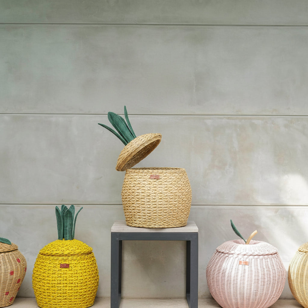 Pineapple Rattan Storage Basket Natural (Medium)