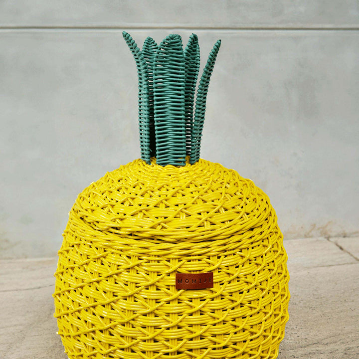 Pineapple Rattan Storage Basket–Yellow (Medium)