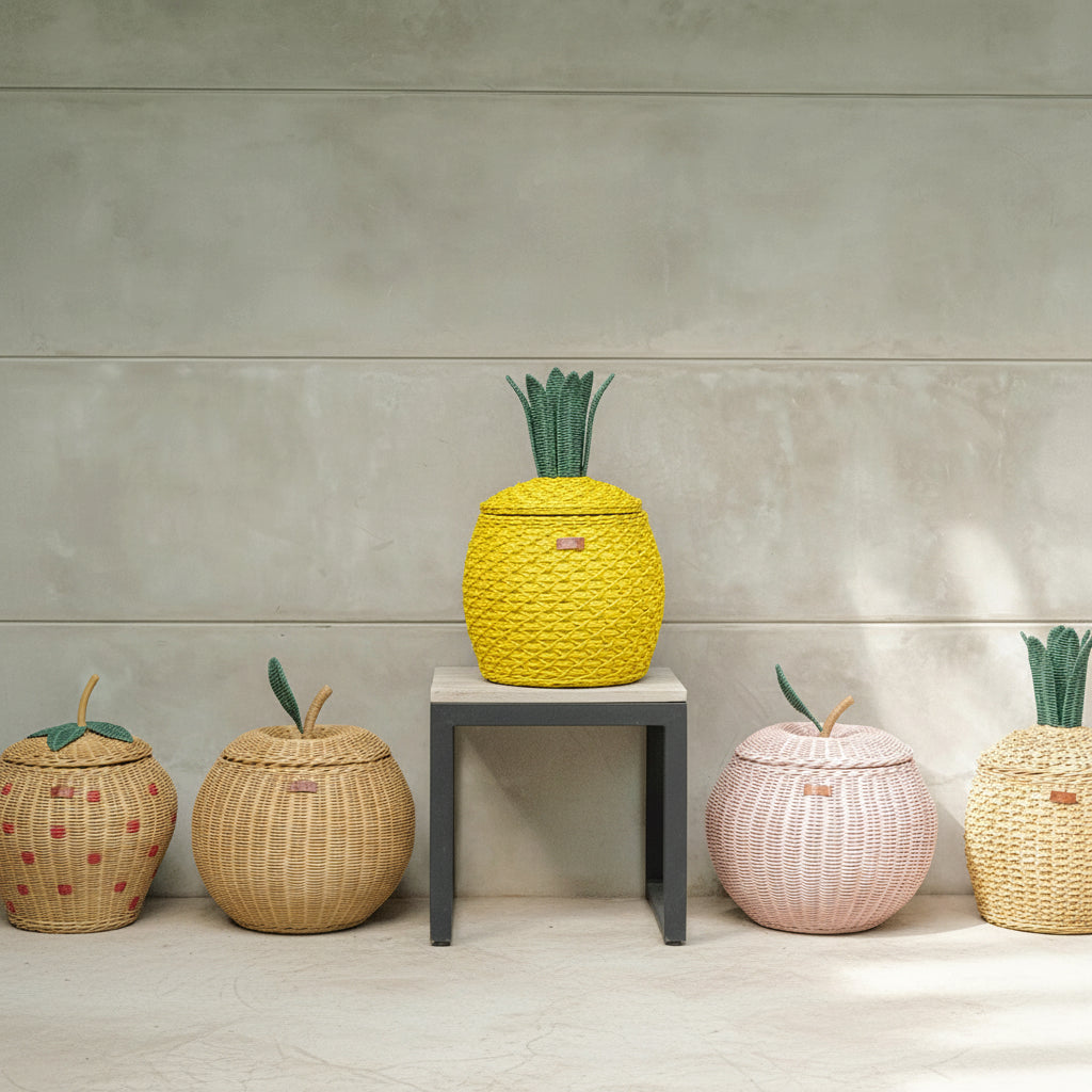 Pineapple Rattan Storage Basket–Yellow (Medium)