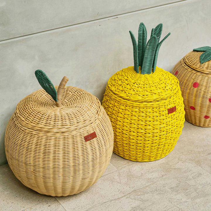 Pineapple Rattan Storage Basket–Yellow (Medium)