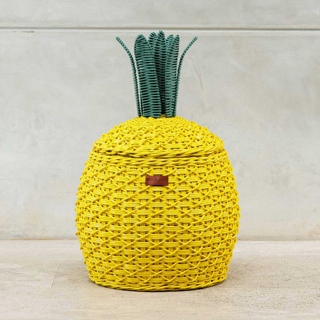 Pineapple Rattan Storage Basket–Yellow (Medium)