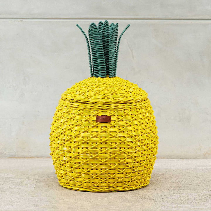 Pineapple Rattan Storage Basket–Yellow (Medium)