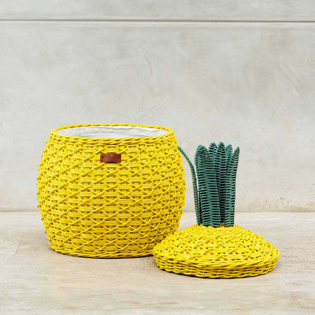 Pineapple Rattan Storage Basket–Yellow (Medium)