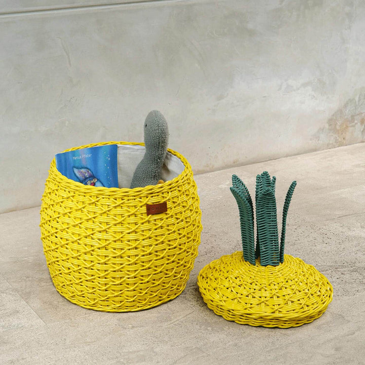Pineapple Rattan Storage Basket–Yellow (Medium)