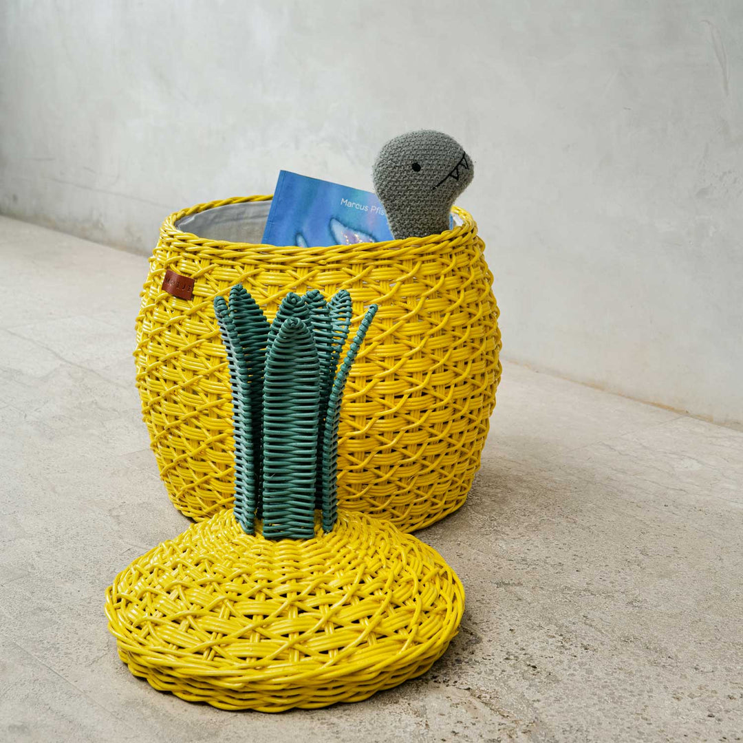 Pineapple Rattan Storage Basket–Yellow (Medium)