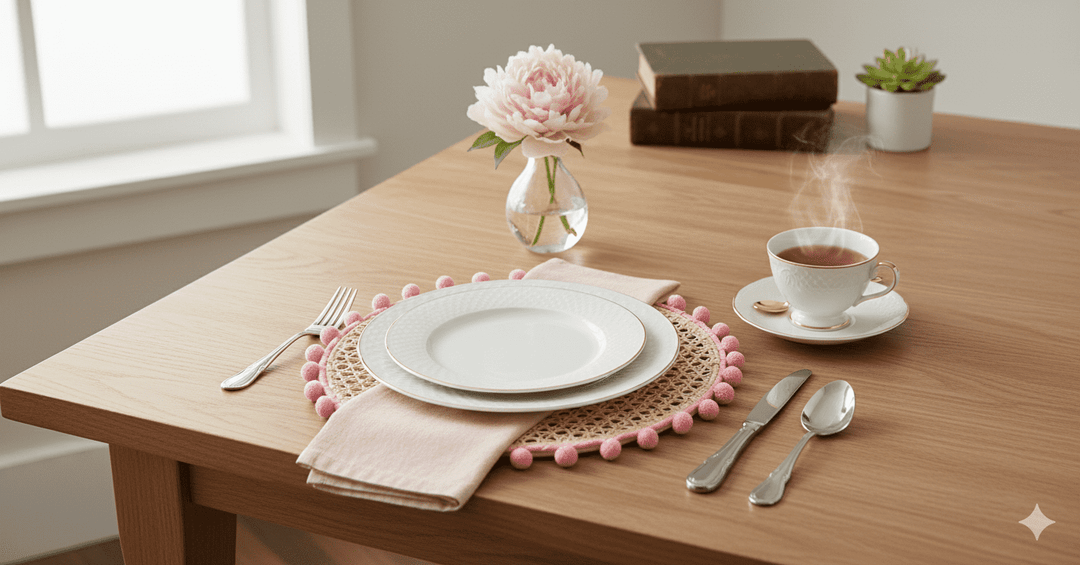 Pom-Edge Handwoven Iraca Placemat — Placemats, [material], MacondoForever