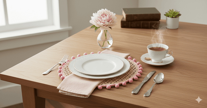 Pom-Edge Handwoven Iraca Placemat — Placemats, [material], MacondoForever