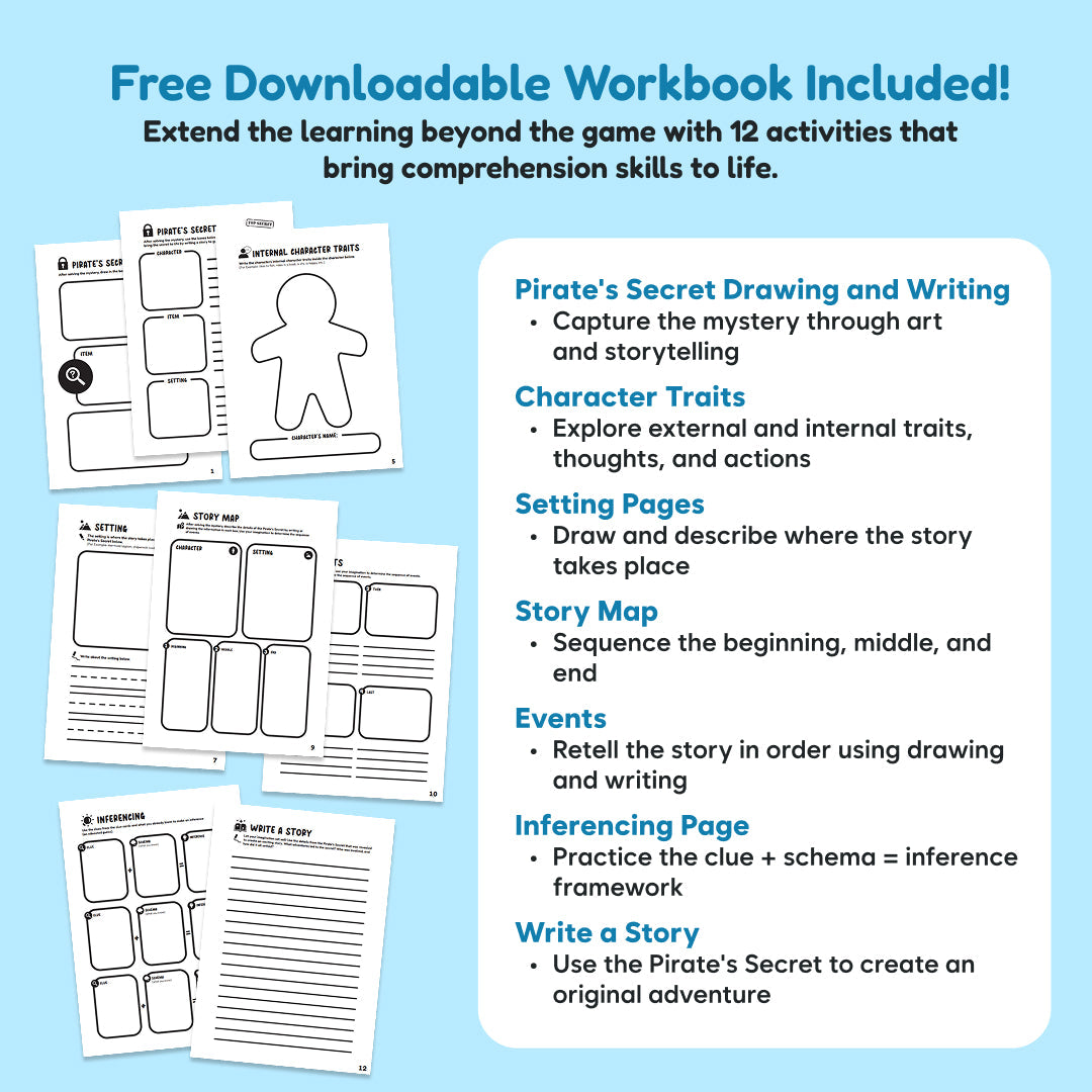Downloadable pirate secret workbook pages with drawing and writing activities
