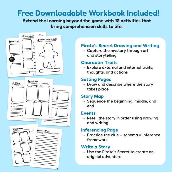 Downloadable pirate secret workbook pages with drawing and writing activities