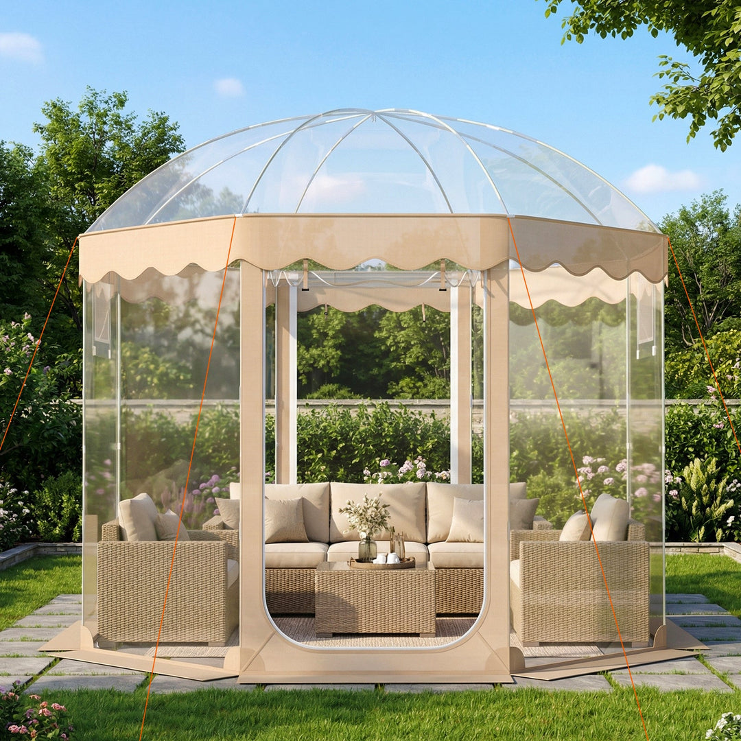 Pop Up Bubble Tent 10x10 FT for 8-10 People Weatherproof Pod with 540° Panoramic Clear PVC
