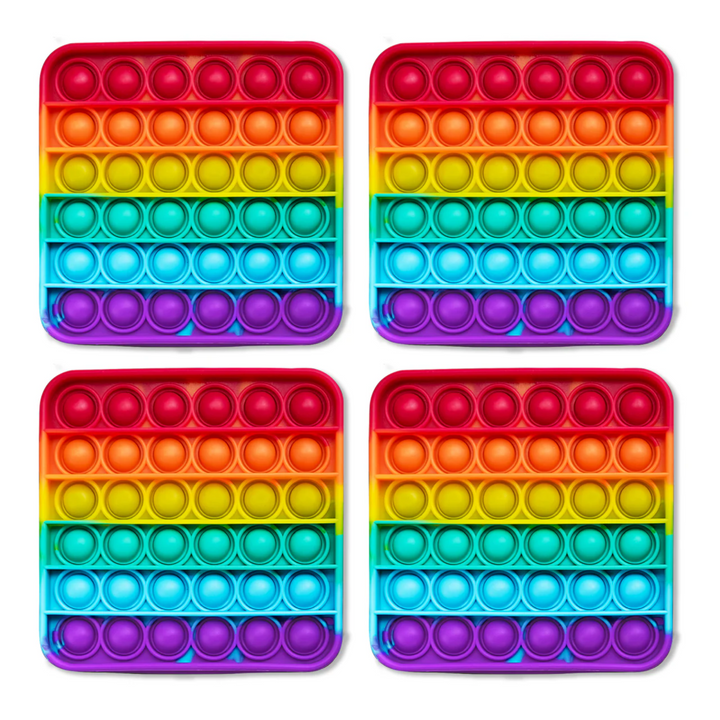 Rainbow silicone pop fidget mat with four colored push-button rows