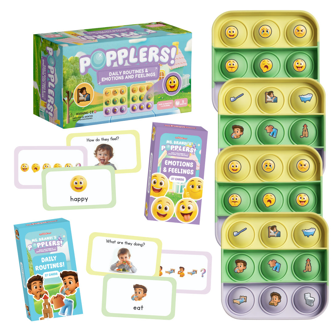 Popplers emotions and routines card game set with bubble tray and picture word cards