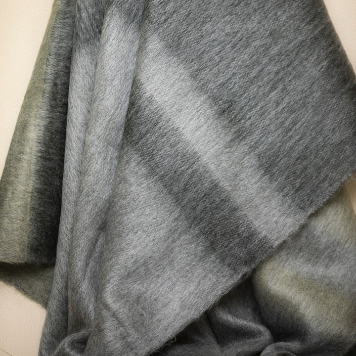 Handwoven Alpaca Throw Blanket From Ecuador - Storm Grays & Olive - Kallpa Collection