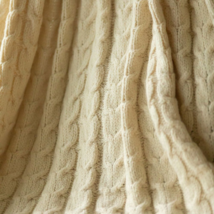 Handloomed Peruvian Pima Cotton & Undyed Baby Alpaca Ivory Cable Throw Blanket - Muru Collection