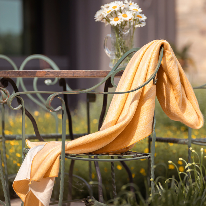 Reversible Alpaca Throw Blanket Handwoven From Ecuador - Daffodil & White - Kani Collection