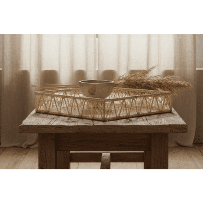 Pyramids Rectangle Handwoven Decorative Iraca Tray — Tray, [material], MacondoForever