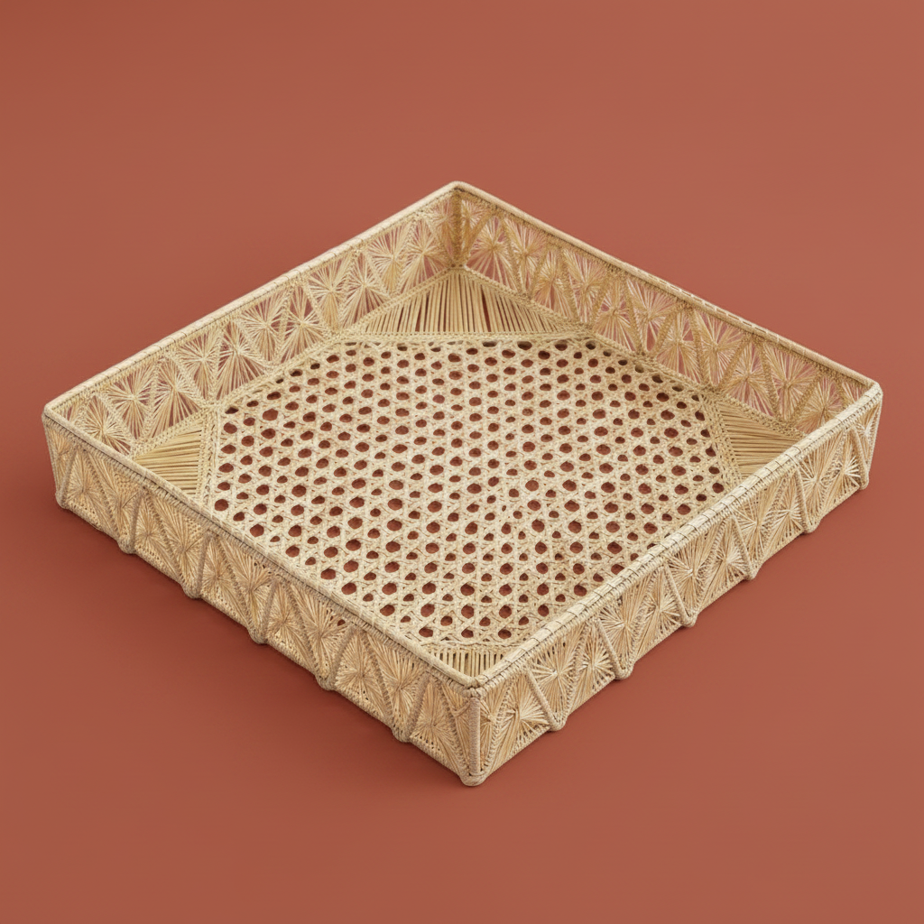 Pyramids Rectangle Handwoven Decorative Iraca Tray