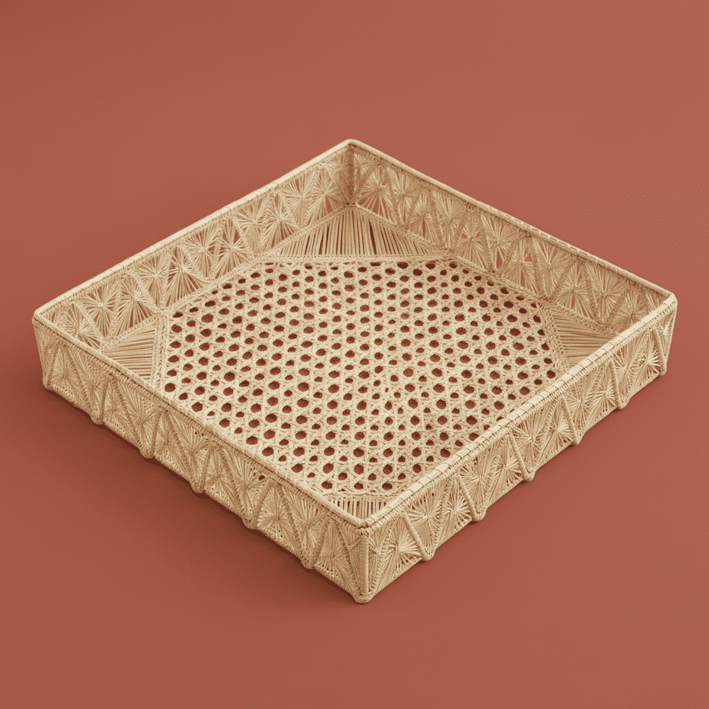 Pyramids Rectangle Handwoven Decorative Iraca Tray — Tray, [material], MacondoForever
