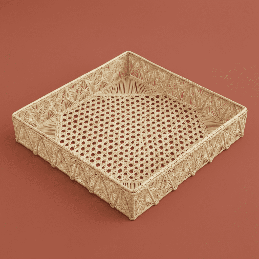 Pyramids Rectangle Handwoven Decorative Iraca Tray — Tray, [material], MacondoForever