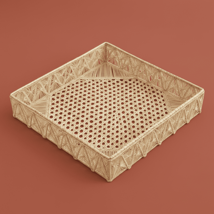 Pyramids Rectangle Handwoven Decorative Iraca Tray — Tray, [material], MacondoForever