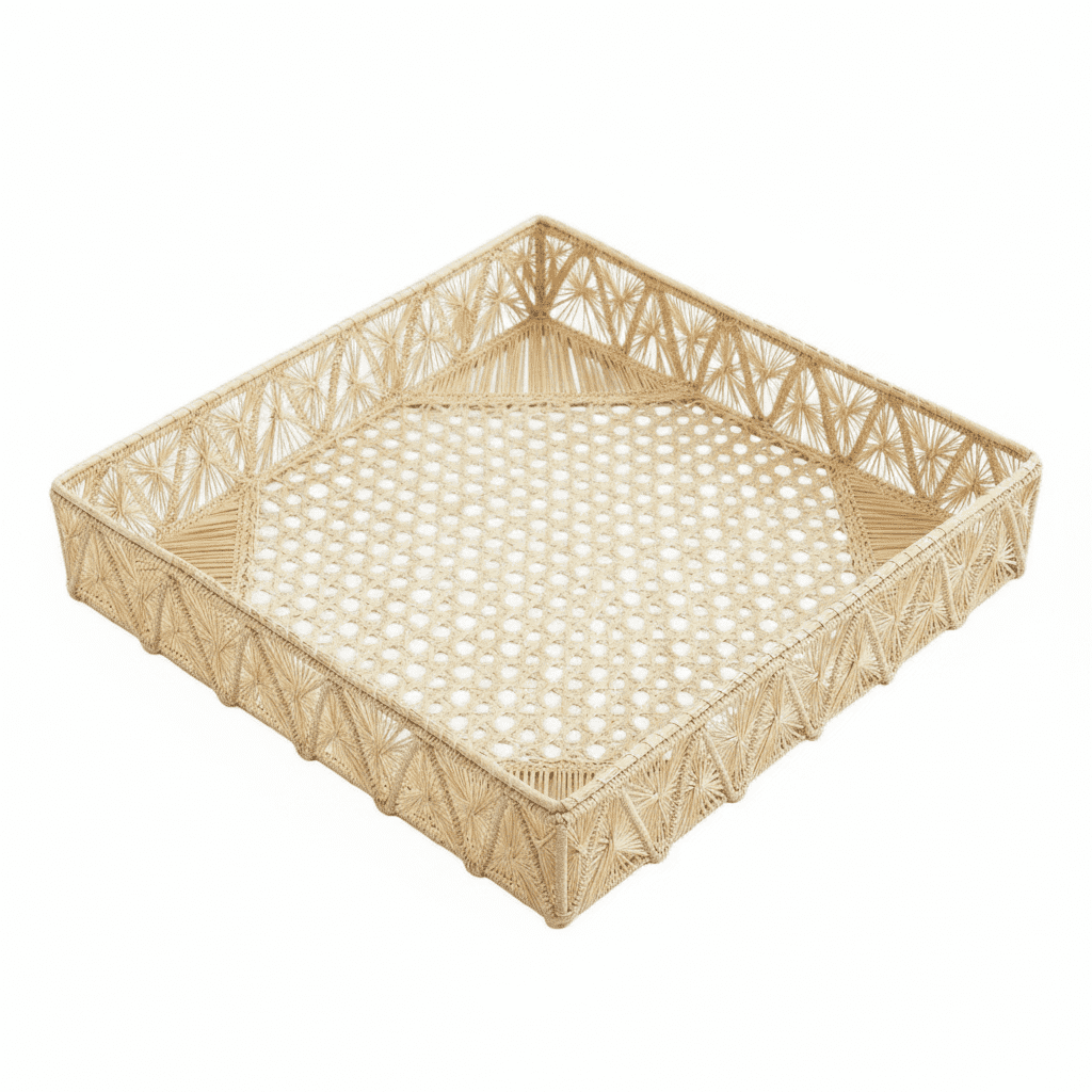 Pyramids Rectangle Handwoven Decorative Iraca Tray — Tray, [material], MacondoForever