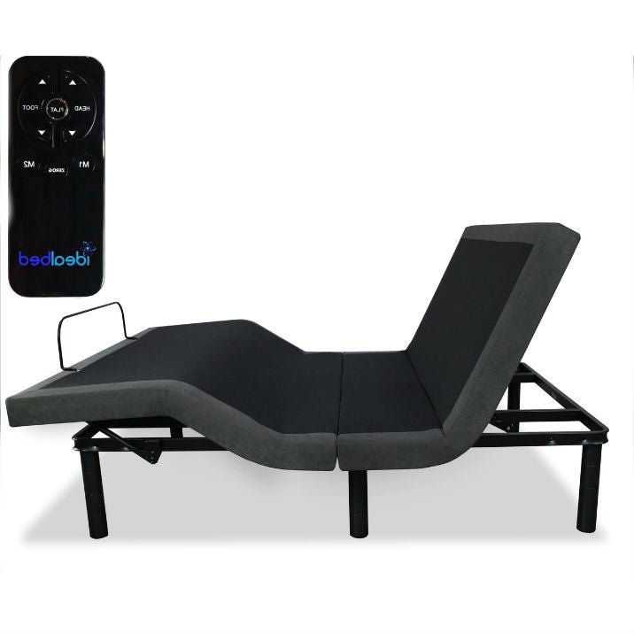 Queen adjustable bed frame base with wireless remote controller, dark upholstered positions