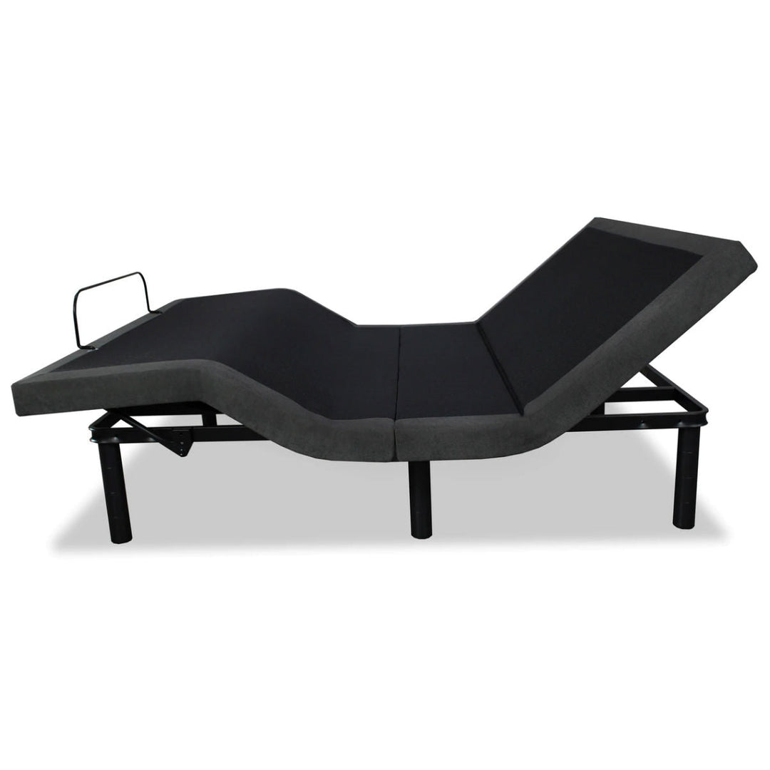 Queen adjustable bed frame base with remote, dark upholstered split positions