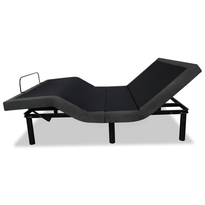 Queen adjustable bed frame base with remote, dark upholstered split positions