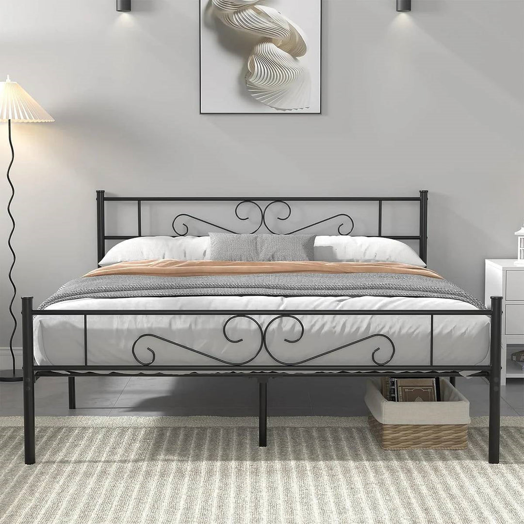 Queen Sturdy Metal Platform Bed Frame with Headboard Footboard in Black Finish