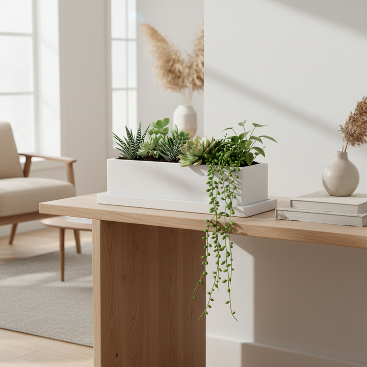 Concrete Rectangle Planter: White