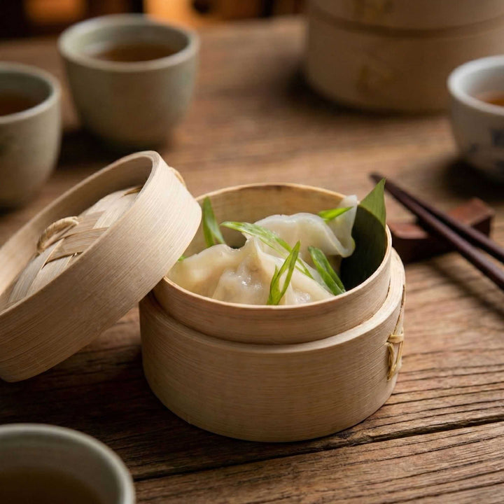 Bambuddha 2 oz Round Natural Bamboo Mini Steamer — 3 1/4”
