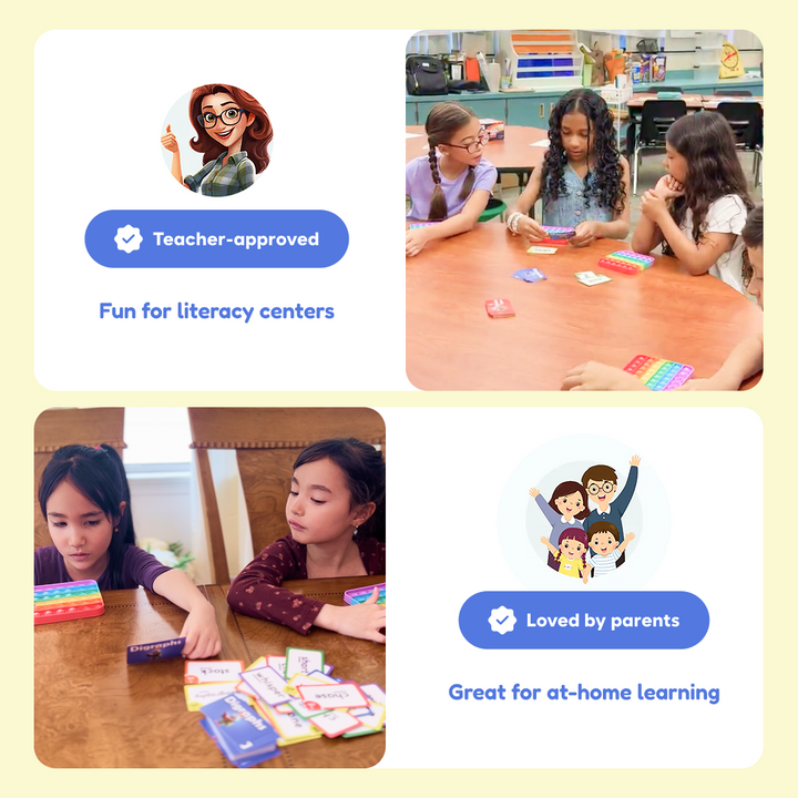Reading Digraphs Game in literacy center with children using the fidget board