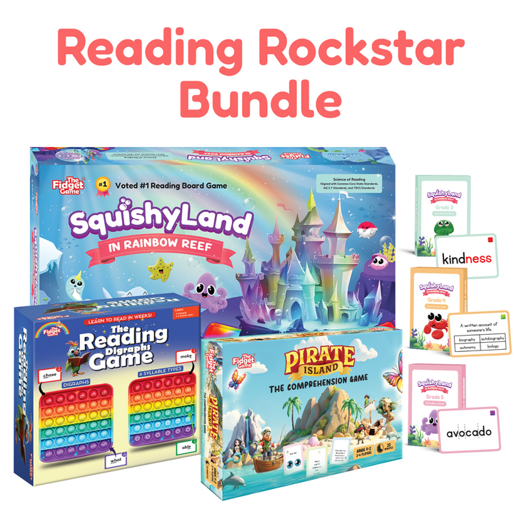 Reading Rockstar bundle of reading board games and expansion card packs, boxed set