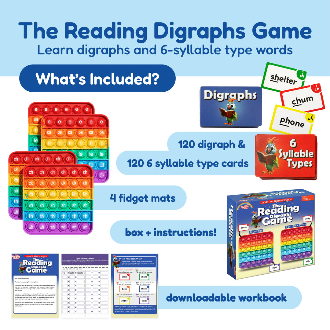Reading Digraphs game set with 4 fidget mats and 240 digraph type cards