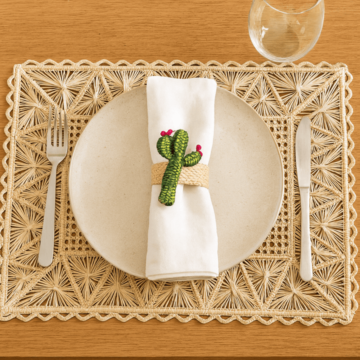 Cactus Blossom Handwoven Iraca Napkin Ring — Napkin Ring, [material], MacondoForever