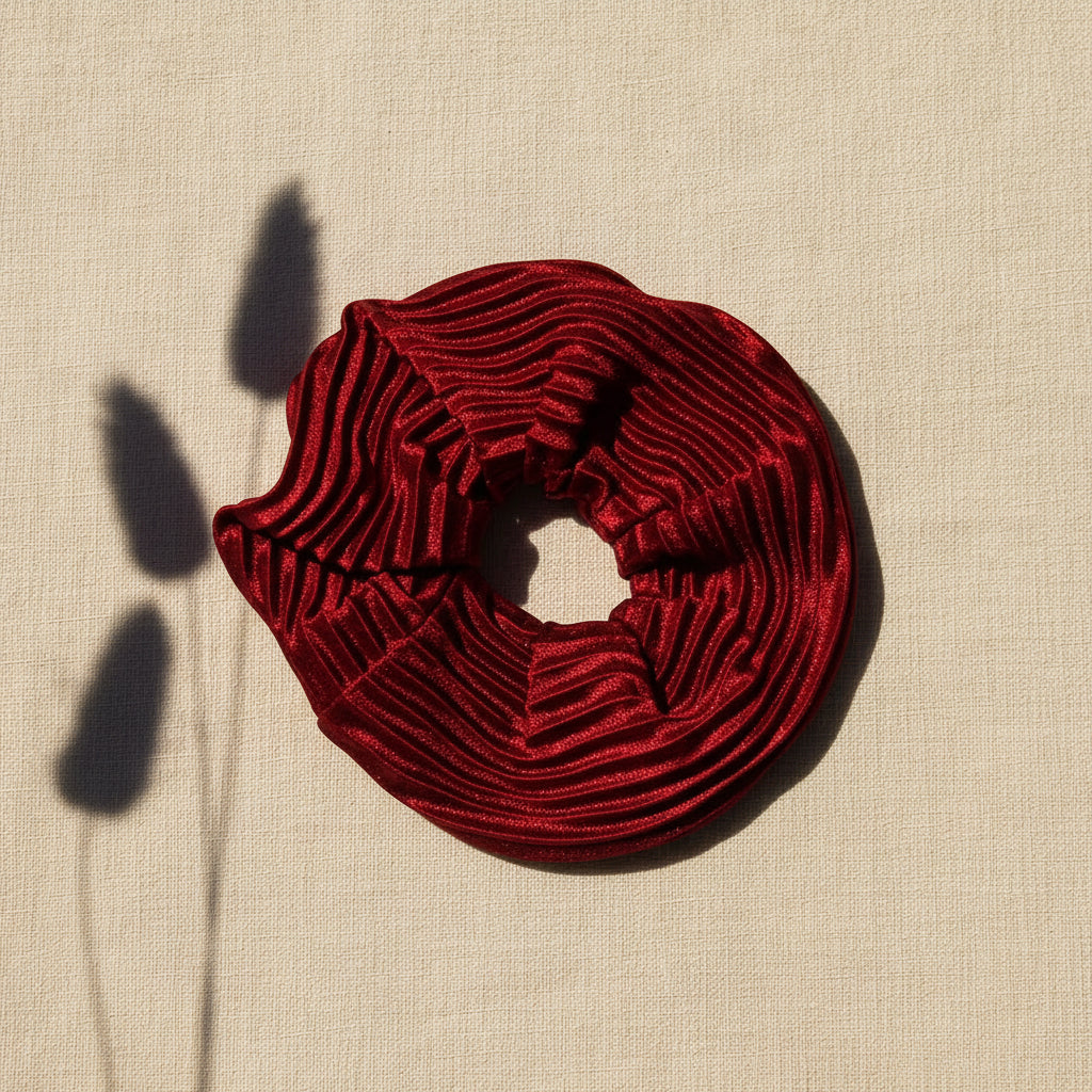 Ribbed Bordeaux Satin Scrunchie