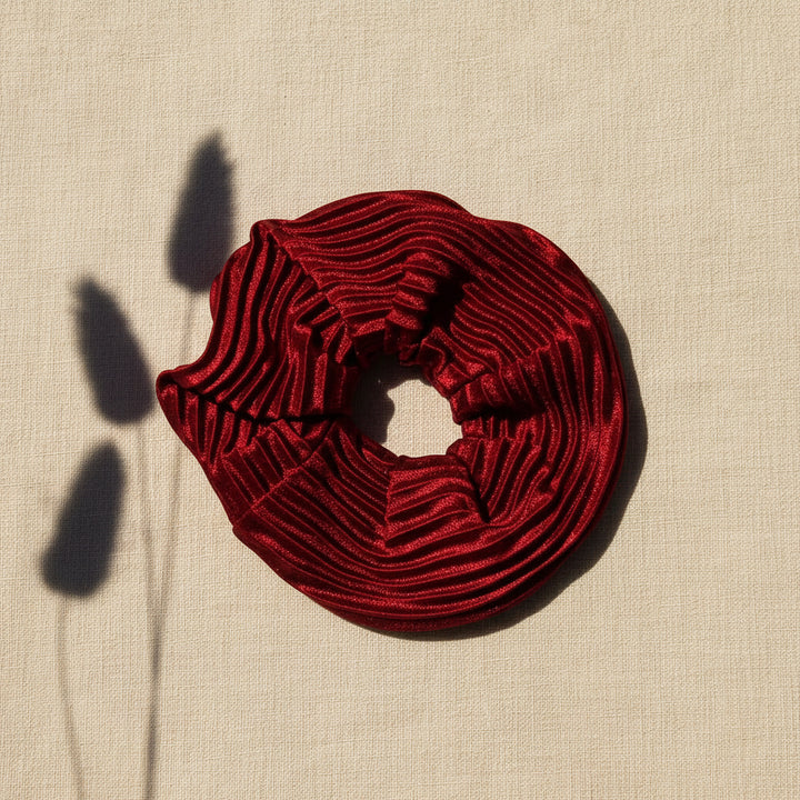 Ribbed Bordeaux Satin Scrunchie