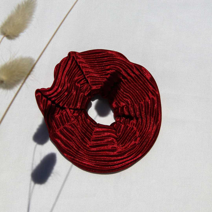Ribbed Bordeaux Satin Scrunchie