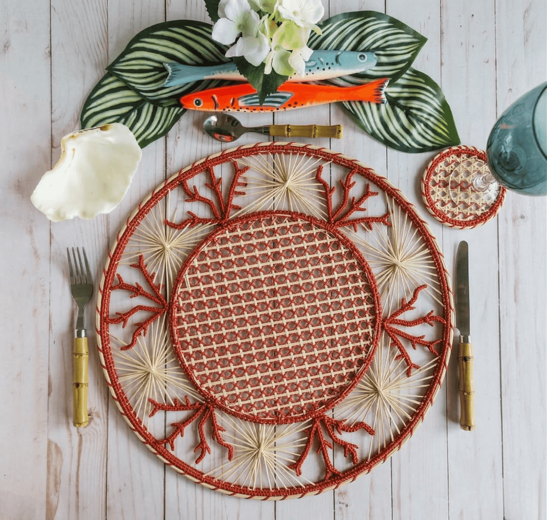 Coral Coastal Handwoven Iraca Placemat — Placemats, [material], MacondoForever