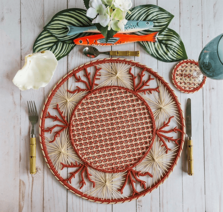 Coral Coastal Handwoven Iraca Placemat — Placemats, [material], MacondoForever