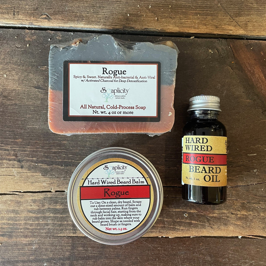 Bearded Trio Gift Set with Hard Wired Beard Oil, Balm, & Body Soap Bar — Bundles, [material], Soaplicity